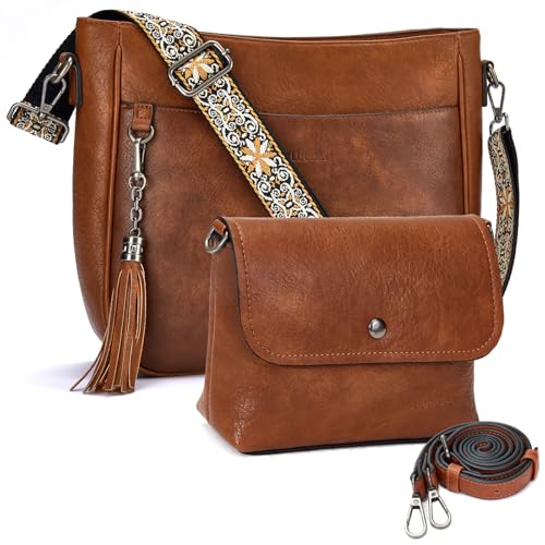 Image of 2PCS /Set Crossbody Bags for Women,Vegan Leather Hobo Purse Wallet For Women Set,Shoulder Bags With 2 Adjustable Strap