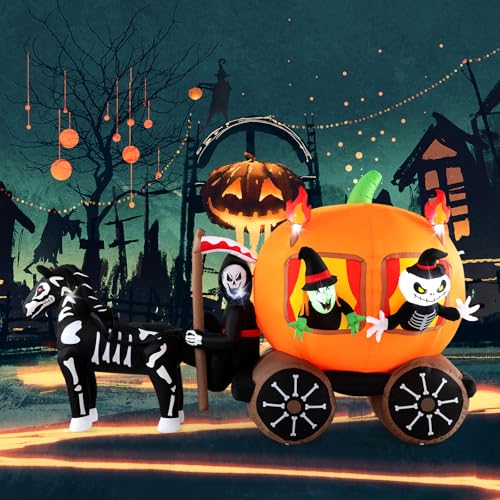 Tangkula 10.2 FT Long Halloween Inflatable Carriage, LED Lighted Carriage