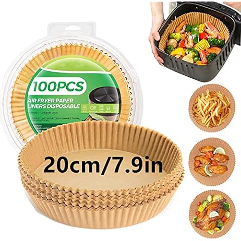 Air Fryer Liners,100Pcs Air Fryer Paper Liners,Food Grade Parchment Paper,Oil Proof,Waterproof,Heat-Resistant Parchment for Baking, Roasting & Cooking (7.9in) Cover