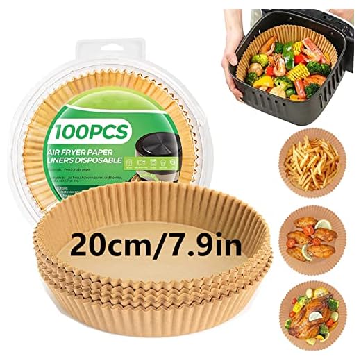 Forros para freidora de aire, 100 forros de papel para freidora de aire, papel pergamino de grado alimenticio (7.9 pulgadas)