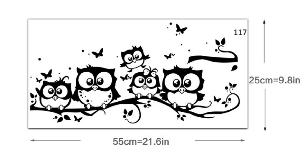 Calcomanía de pared con diseño de búhos familiares en las ramas del árbol, vinilo negro de dibujos animados, para decoración de pared para habitaciones de bebés, niños, dormitorio, sala de estar,