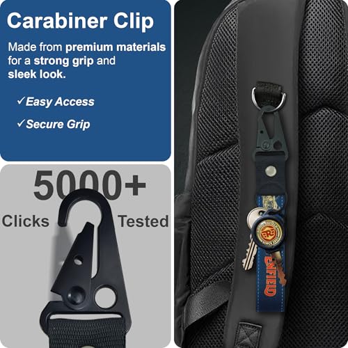 Image of SnapStrap RoyalRide Carabiner Keychain Compatible with Royal Enfield Strong Heavy-Duty Metal Clip with Fabric Key Ring Bike Accessory
