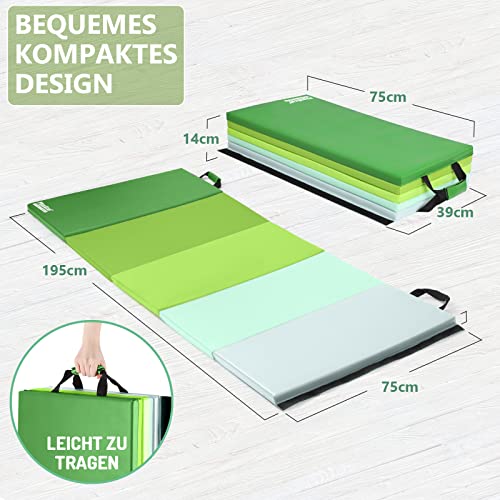 PhysKcal 5 Panel Wald Klappbare Weichbodenmatte Turnmatte Fitnessmatte Gymnastikmatte mit Tragegriffen, Sportmatte Spielmatte, Tumbling-Matte für Kinder, Polsterung für Activity Play