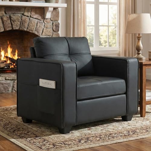TYBOATLE Black Faux Leather Accent Chair