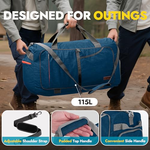 Image of Canway 65L Travel Duffel Bag, Foldable Weekender Bag with Shoes Compartment for Men Women Water-proof & Tear Resistant (Aegean Blue, 65L)