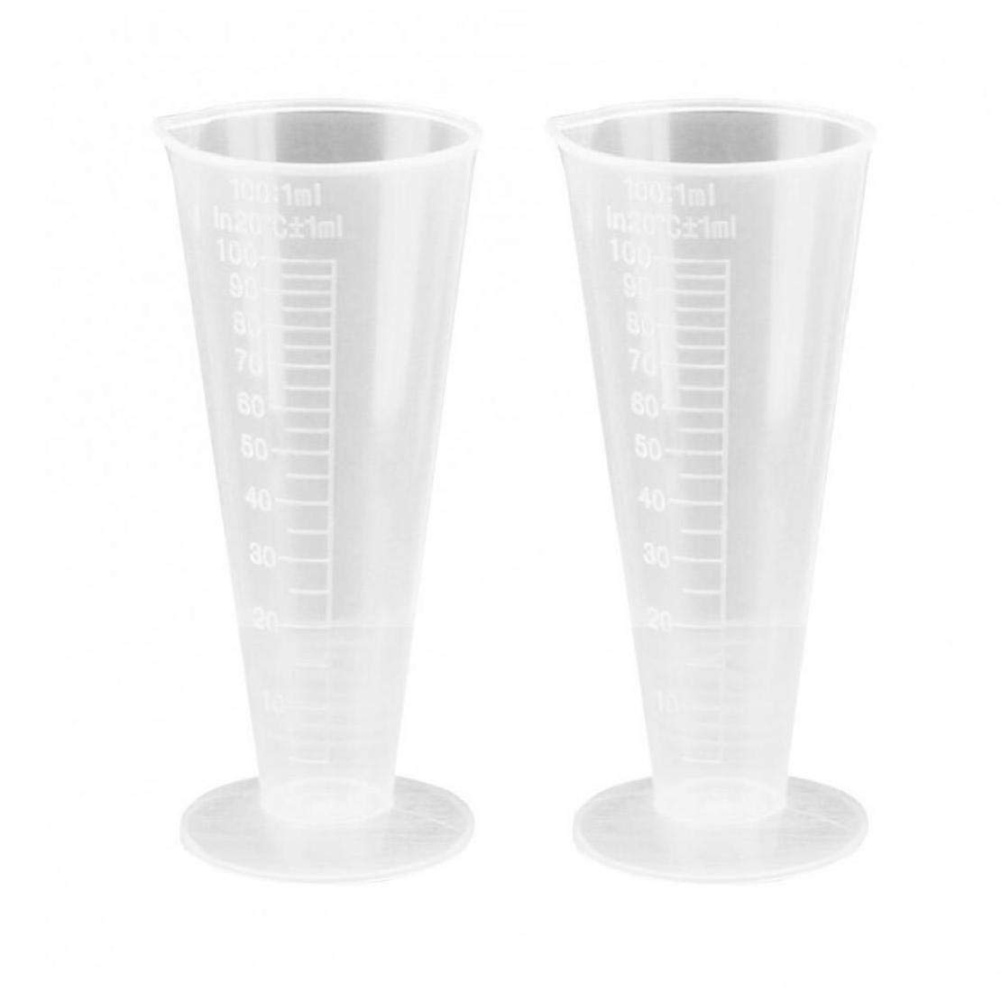 Lankater Transparent 2Pcs 100Ml Plastic Measuring Cups Chemical Industry Cone Lab Liquid Scale Container Kitchen Measurement Cups