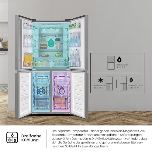 Hisense RQ563N4SI2 Cross Door Kühl-Gefrierkombination/ NoFrostPlus/ Inverter-Kompressor/ HolidayMode/ SuperCool/ 181 cm/ Kühlteil/ Gefrierteil/ 40 dB/ 279 kWh/ Jahr/ Inox-Look 454L – Bild 12