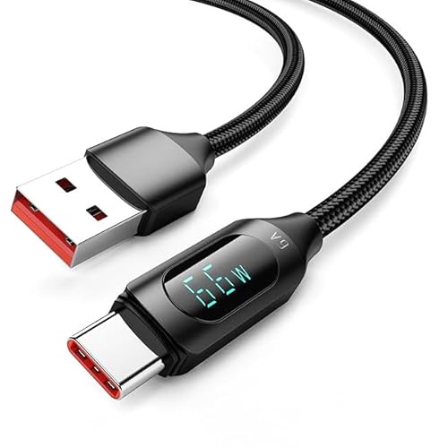 Wayzu® USB to USB C Charger Cable, LED Display, 66W 6A fast charging Cable,Type C,PD,Data Transfer, Nylon Braided,Smart Chip,Compatible with PS5 Android Samsung Galaxy MacBook iPad Air5 Pixel 7 (2M)