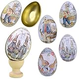 Ylapagne 4 Pcs Easter Eggs Decoration, Easter Tinplate Eggs Hunt Cups Decorative Boxes, Vintage Colorful Bunny Rabbit Pattern, Tin Eggs Easter Candy Boxes, Decorative Easter Eggs for Bowl