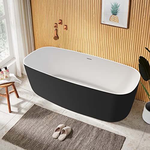 Image of 63 inch Lucite Acrylic Freestanding Bathtub, Rectangular Shape Contemporary Soaking Tub with Toe-tap Chrome Center Drain, Slotted Overflow, cUPC Certified, Matte Black