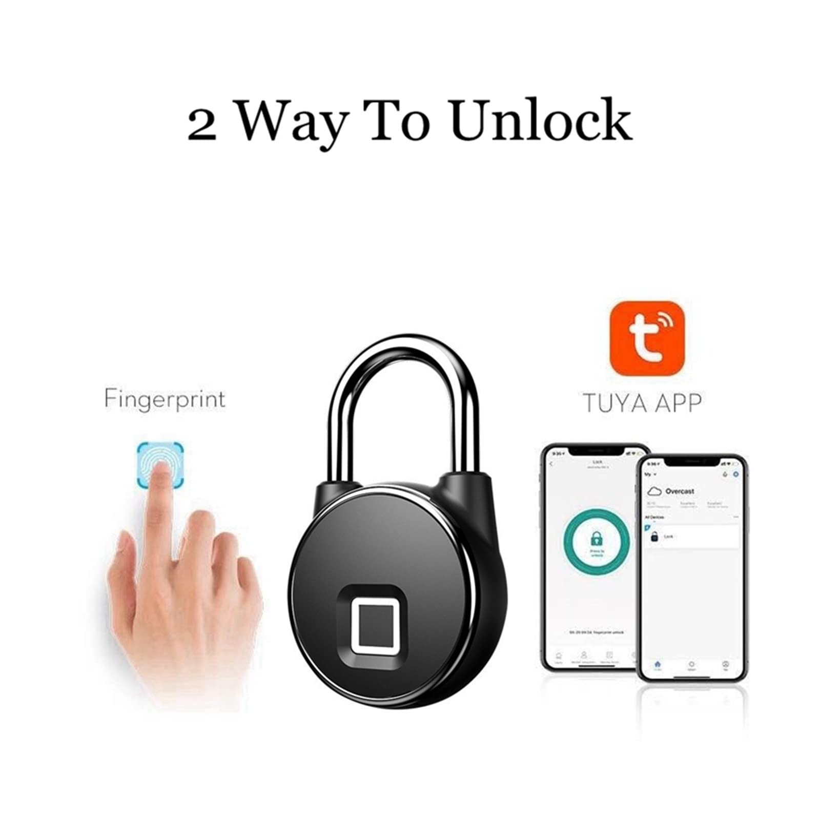 Cerradura inteligente Candado inteligente Tuya con huella dactilar, candado inteligente, candado for armario, candado antirrobo for dormitorio, candado de seguridad sin llave recargable por USB