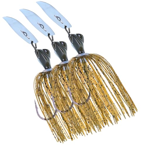Reaction Tackle Breaker Jigs for Bass Fishing Bladed Vibrating Swim Jig Lures with Silicone Skirts Weedless Bait for Pike Walleye Muskie - 3/8 Oz Green Pumpkin (3-Pack)