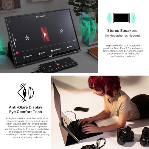 Image of New Mobile Pixels Duex Float 2 Pro 2.5 K Portable Monitor, 16 inch Laptop Screen Extender (Built-in Kickstand), USB C /HDMI Stacked Monitor Extender with Dual Speakers, Windows, MacOS, Switch, Android