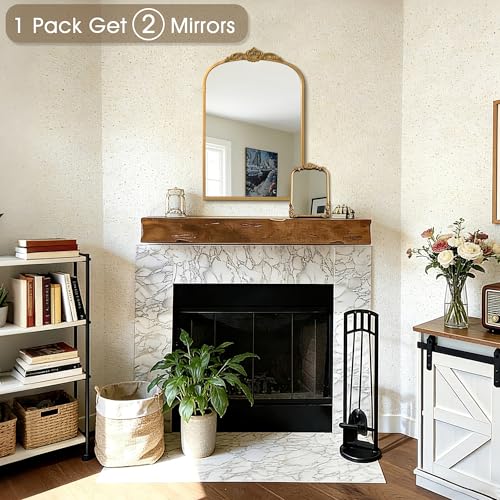 Image of 1 Set Vintage Gold 20x30 Arched Antique Baroque Tabletop Wall Mirror