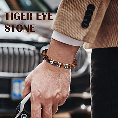Bauma Auto Personalized Beaded Bracelet For Men With 1-5 Custom Names Tiger Eye Healing Stone Lava Beads Braclet For Father Grandpa Husband (Tiger Eye Stone - Black Beads) #TOP2