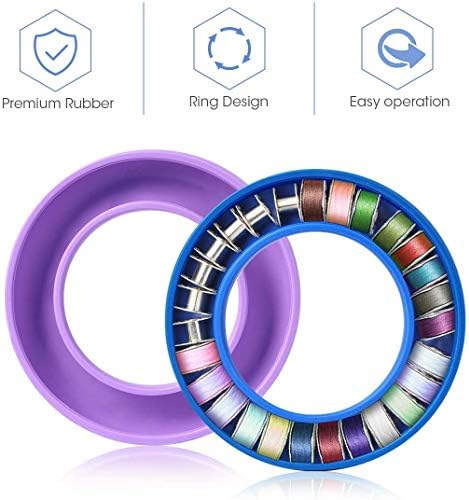 Bobbin Holders, 2 Pack Rubber Bobbin Ring Savers Bobbin Organizers Bobbin Ring Holders for Metal or Plastic Sewing Machine Bobbins (Blue and Purple)