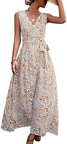 ABYOVRT Sommerkleid Damen Boho - Lang Maxikleid Mit Blumenprint & V-Ausschnitt