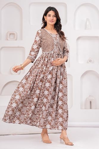 Image of Dhruvi Women's Rayon Anarkali Maternity Dress & Feeding Kurti with Zippers
