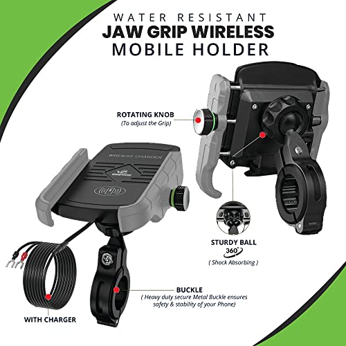 Image of GRAND PITSTOP Mobile Holder for Bikes, Motorcycle, Scooter, Bicycles, Wireless Jaw Grip Bike Mobile Holder for Maps and GPS Navigation with 360 Rotation Aluminium Handlebar Phone Mount-Silver
