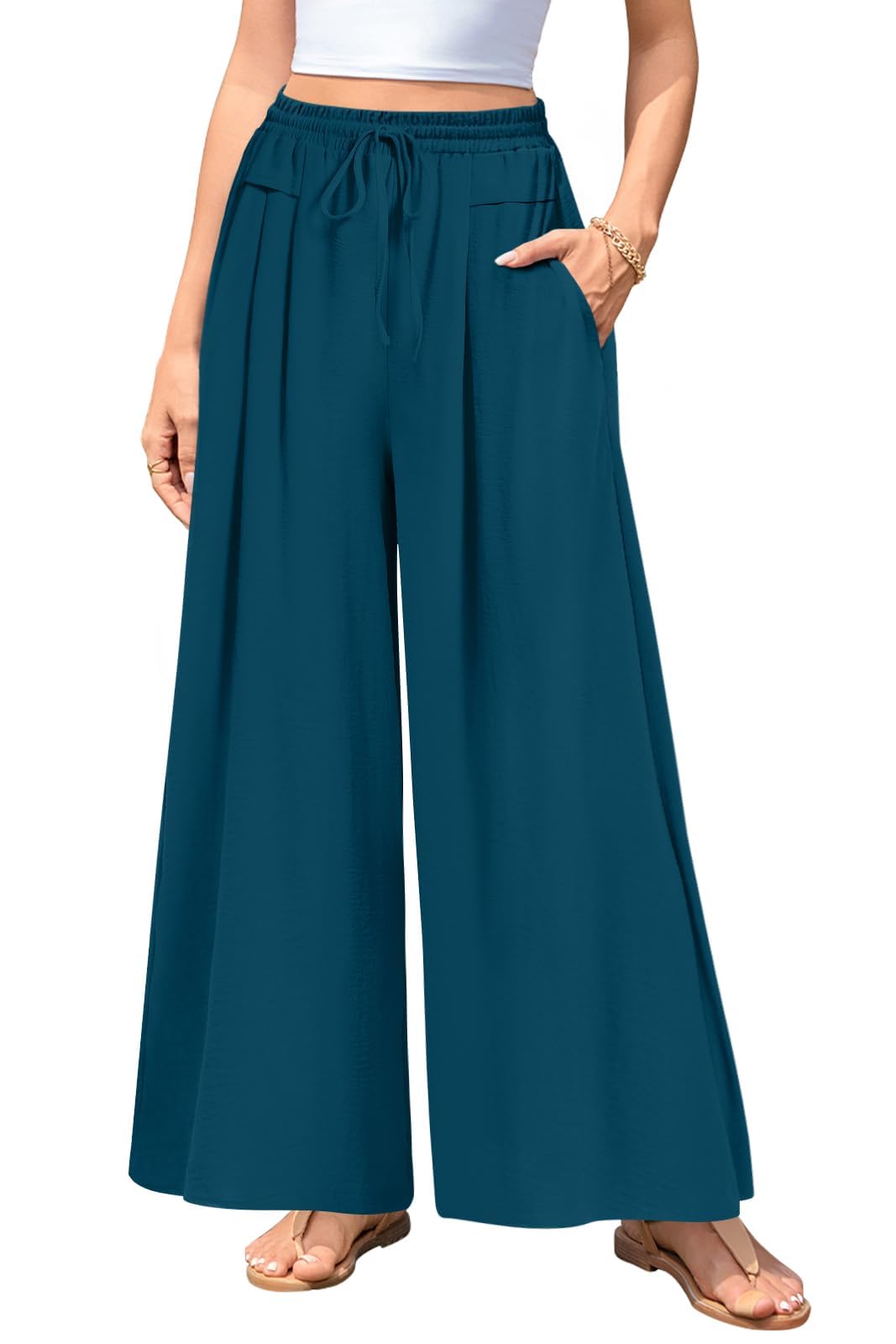 Aodemo Womens Palazzo Pants Dressy Wide Leg Pants High Waist Casual Beach Flowy Culottes with Pockets