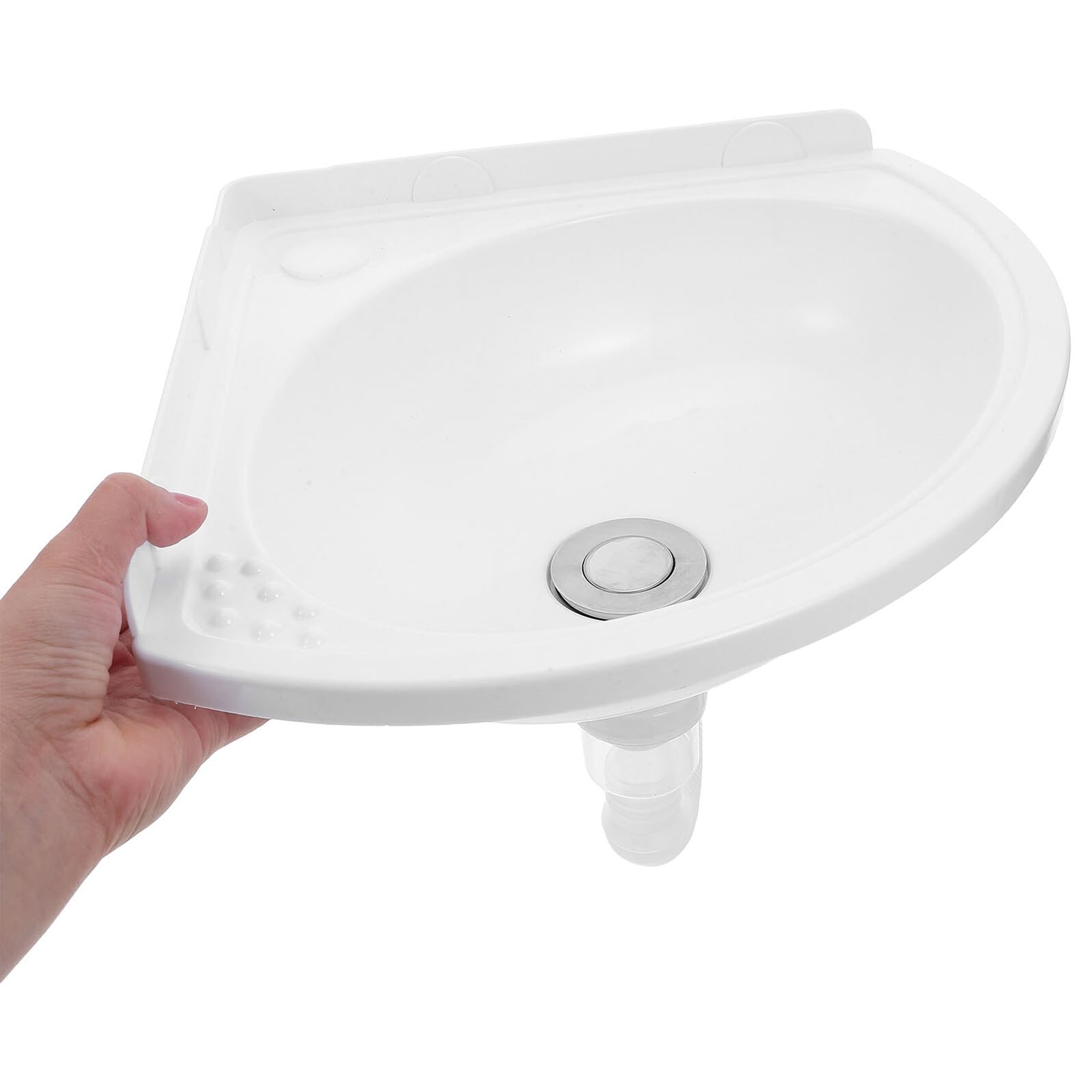 Veemoon Lavabo Pequeño de Esquina Montado Pared Blanco, de Plástico y Acero Inoxidable, Diseño Triangular Moderno para Optimizar Espacios en Baños Pequeños