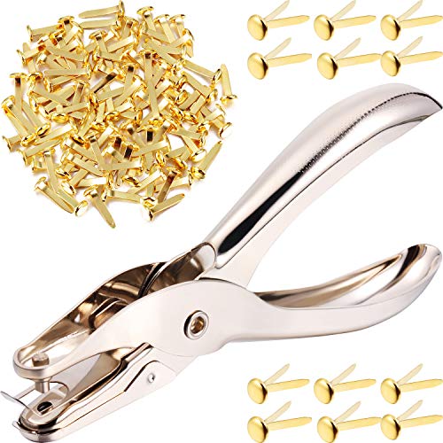 300 piezas 3/4 pulgadas sujetadores de papel pequeños redondos de metal con perforador de agujero para scrapbooking manualidades DIY (dorado)