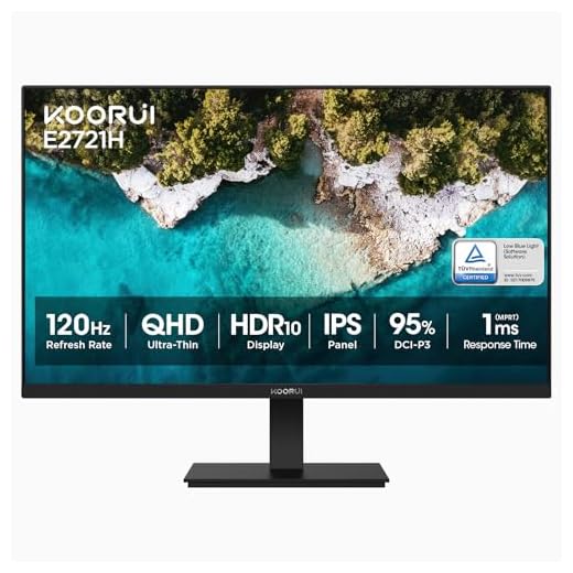 KOORUI 27 Inch QHD (2560x1440) IPS HDR Ultra-Thin Computer Gaming Monitor, 120Hz Refresh Rate, DCI-P3 95%, FreeSync & G-Sync, 1ms MPRT, VESA 100x100mm, Tilt Adjustable for Game and Work, E2721H