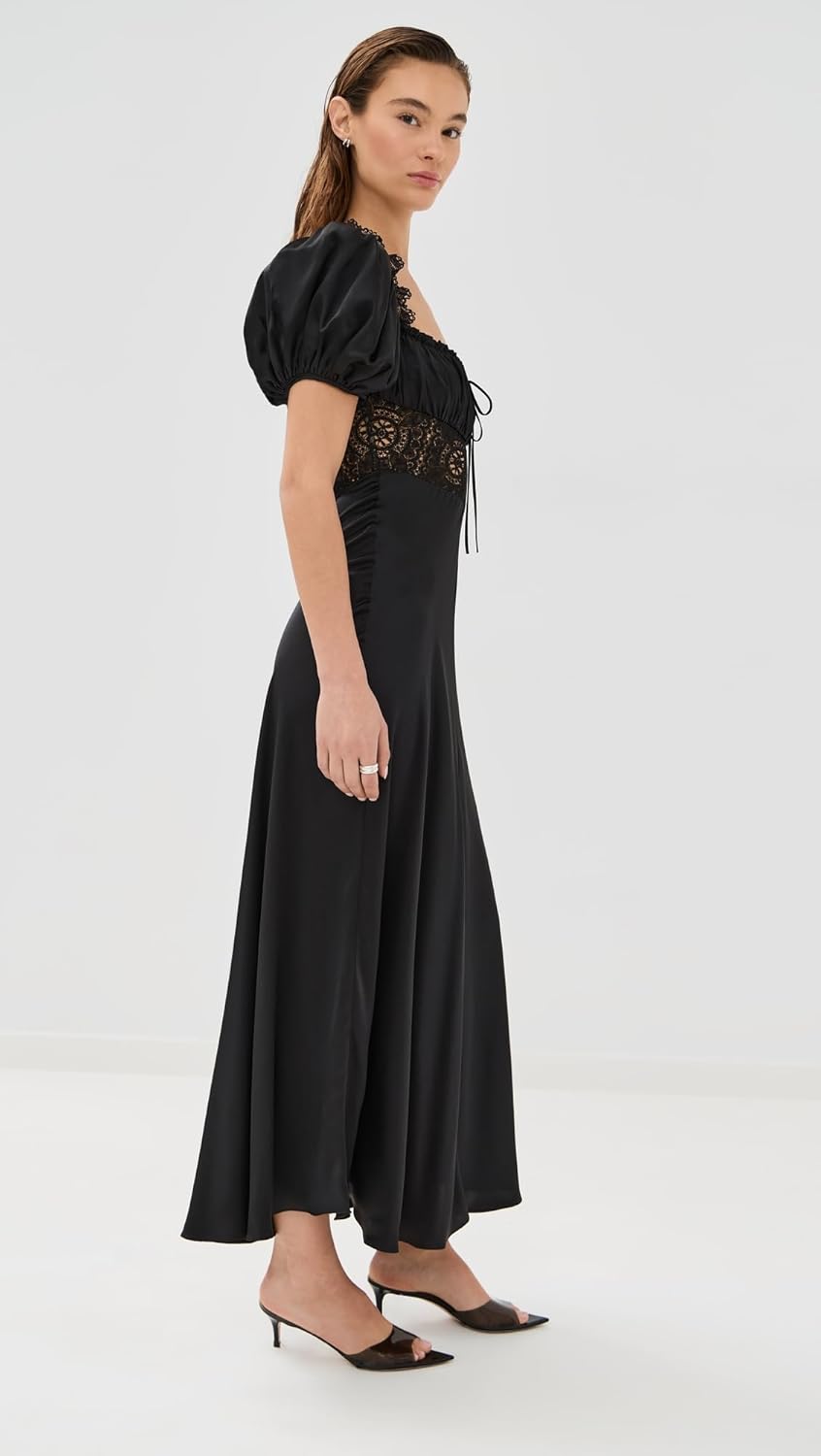 Rodarte Women's Satin Bias Dress with Gathered Bust and Black Lace Detail - Image 4