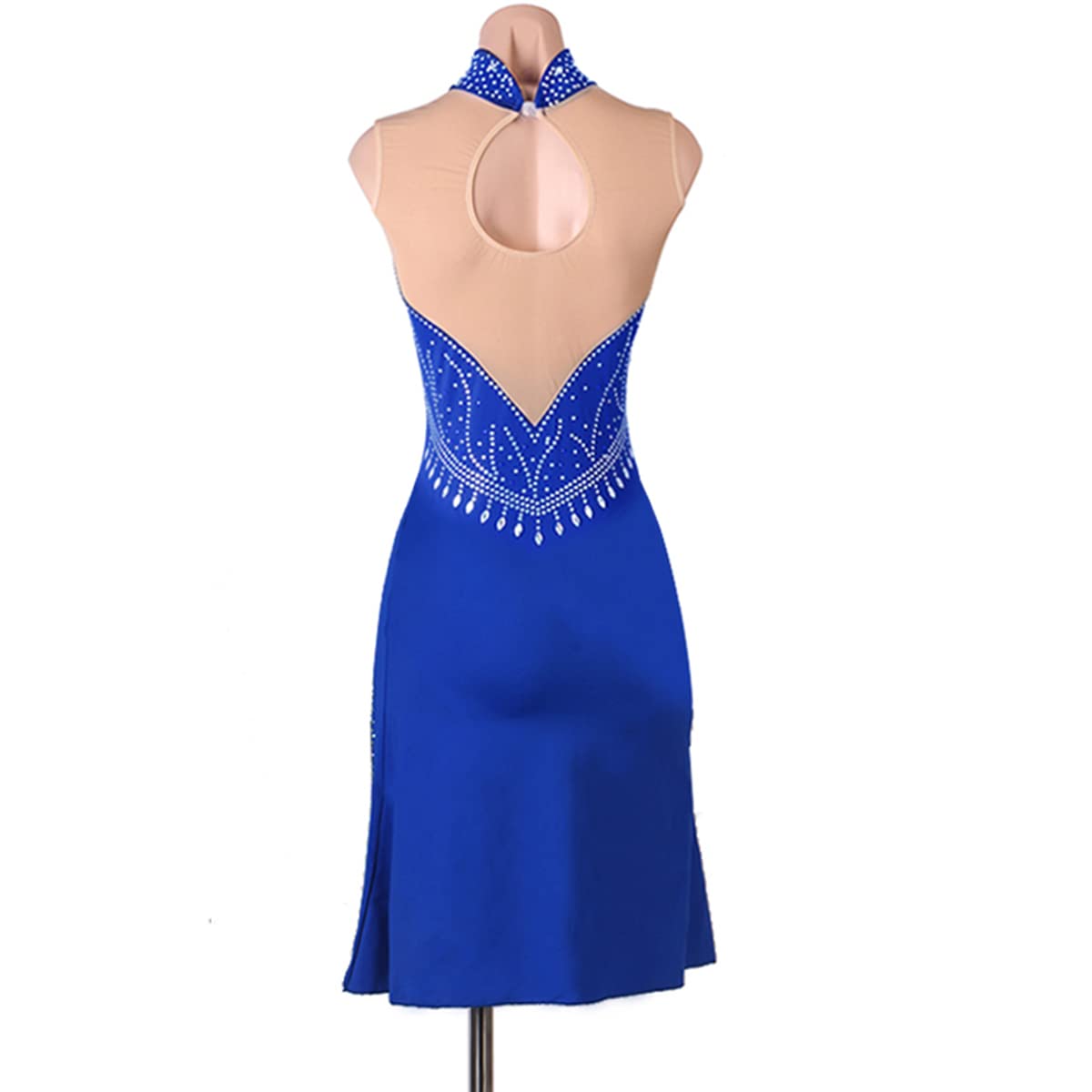 Donne Collo Alto Latino Abiti Da Ballo Salsa Salsa Samba Cha Cha Rumba Blu Professionale Latino Competizione Abito gonna fessura Abbigliamento Performance Partito Clubwear