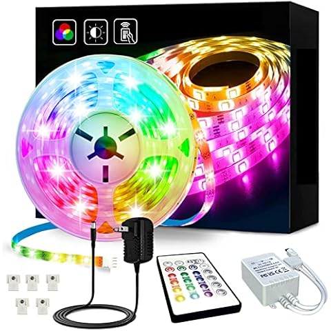 AIMEOKO LED Strip Lights 16.4ft, RGB Color Changing 24V Flexible LED Light Strip, SMD 5050 Dimmable Lighting with Remote Control and Power Supply for Home Kitchen, Bedroom, TV Backlight, Bar, Party Cover