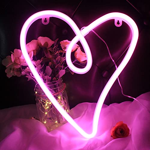 Lampe néon en forme de cœur veilleuse LED USB décoration murale