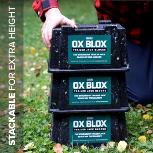 Image of 4-Pack OX BLOX Heavy Duty Trailer Jack Block - Made in USA RV Leveling Blocks - Supports Up to 10,000 lbs - RV Jack Blocks for Any Tongue Jack, Post, Foot, or Stabilizer (Round or Square)