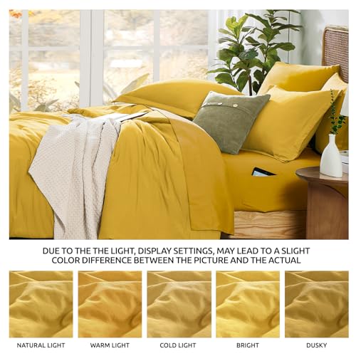 Image of King Size Comforter Set- 7 Pieces Prewashed Bed in a Bag King Bedding Sets | Soft All Season Comforter with Sheets, Pillow Shams & Pillowcases,Yellow