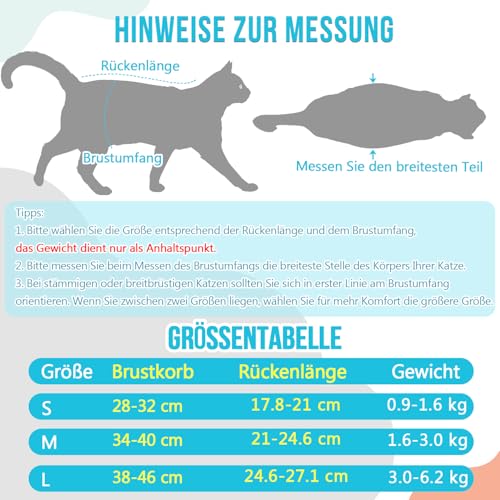 Eyein Katzenbody nach OP, Atmungsaktiver bequemer Erholungsanzug Anti-leckende Katzen-Operationsanzug mit Mesh Design für Katze Body Operation - Katzen Kätzchen E-Halsband Alternative (Hellblau, S)