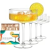 Martini Coupe Glasses Set of 4-10 oz Elegant Ribbed Cocktail Glass, Premium Crystal Glass for Espresso, Champagne, Martini, Desserts, Perfect for Gifts & Entertaining