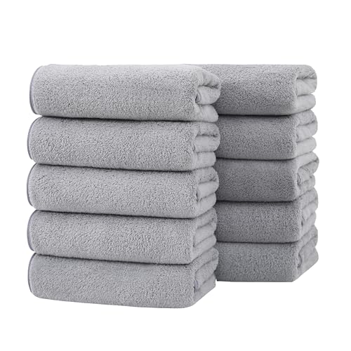 フェイスタオル 10枚セット マイクロファイバー タオル ホテル仕様 35X75cm ふわふわ 吸水 速乾 耐久性 家庭用 サロン ジム サウナ バス用品 業務用 (シルバーグレー)