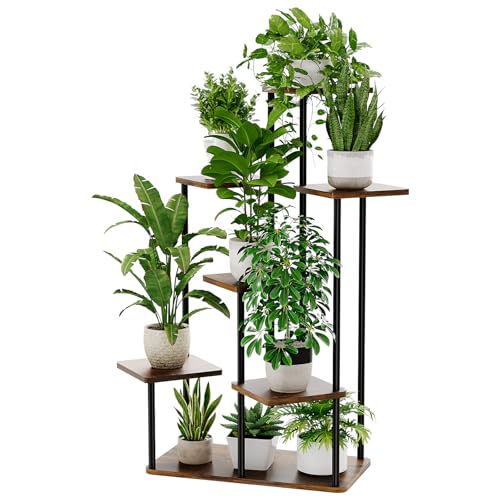 Bamworld Support pour plantes d'intérieur à 7 niveaux - Escalier de fleurs en bois et métal - Étagère à plantes à plusieurs étages pour salon, balcon et couloir...