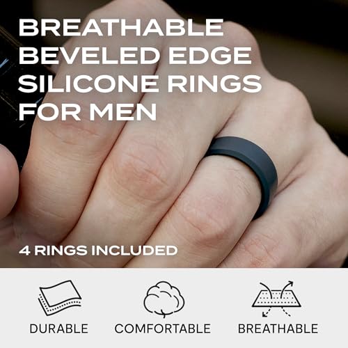 ROQ Men's Silicone Rings, Single Beveled Edge - Mens Silicone Wedding Band & Rubber Engagement Ring for Men - Breathable Comfort Fit Silicone Rings for Him2