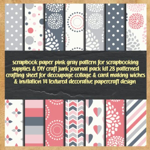 scrapbook paper pink gray pattern for scrapbooking supplies & DIY craft junk journal pack kit 28 patterned crafting sheet for decoupage collage & card ... 14 textured decorative papercraft design image 2