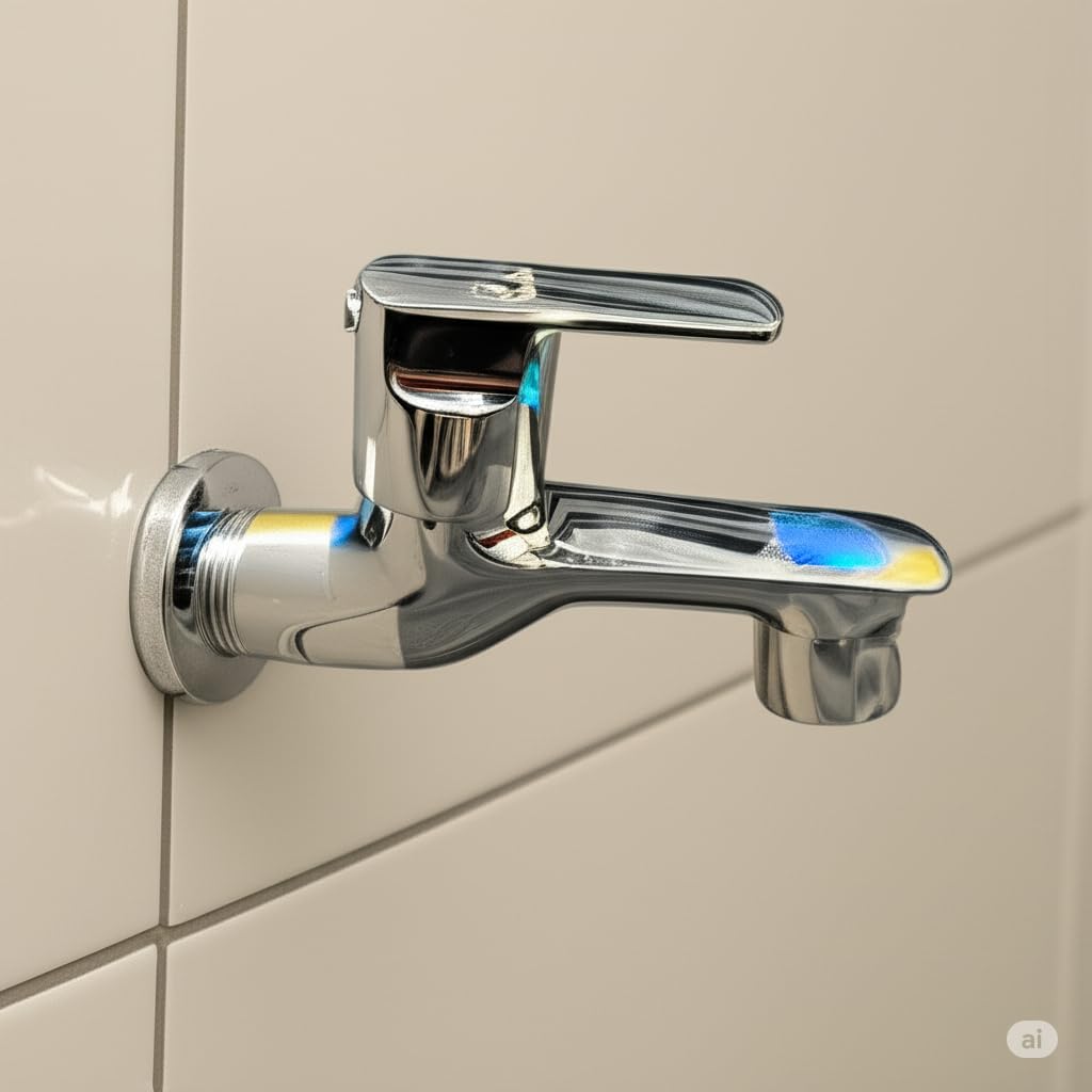 Adroit KT Bib Cock Short Body for Bathroom with Water Saving Aerator/Brass Spindle Bib Tap with Flange and Teflon Tape for Bathroom and Kitchen | Chrome Polish Finish | Wall Mounted | (Touch SB)-image-26