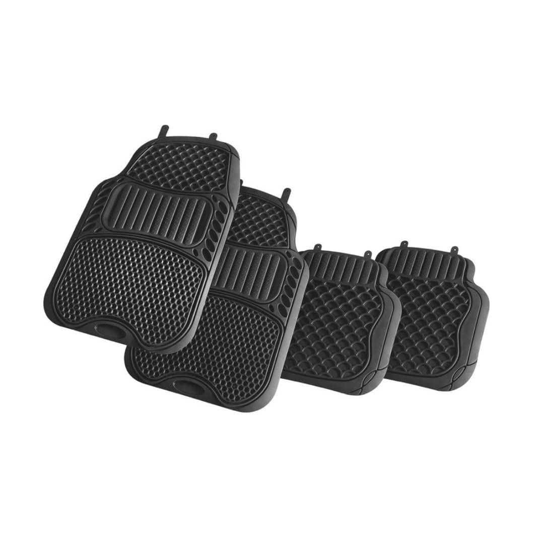 Sulfar 3028 Car Foot/Floor Rubber Universal Mat with Multiple Edged Sections (Set of 5, Black)