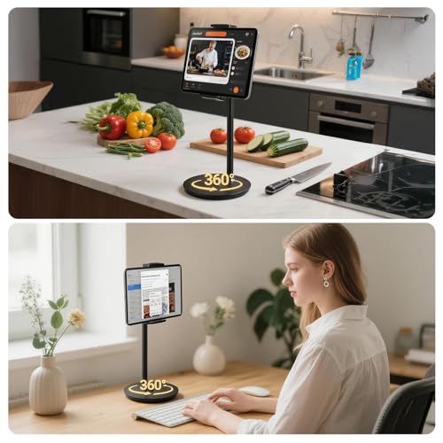 Image of Tablet Stand Holder,ipad Stand for Desk,360 Rotatable Base,13-21 inch Height Adjustable Portable Monitor Stand,Aluminum Desktop Tablet Stand iPad Holder for Desk for 4.7 inch-15.6 inch Kindle, Samsung,Phones