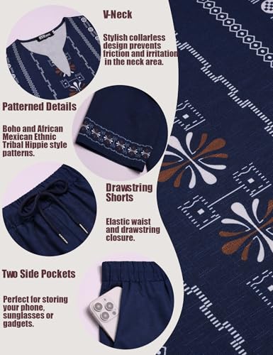 Men's Print Linen Shirts and Shorts Set Short Sleeve 2 Piece Beach Vacation Outfits Summer Yoga Suits With Pockets4