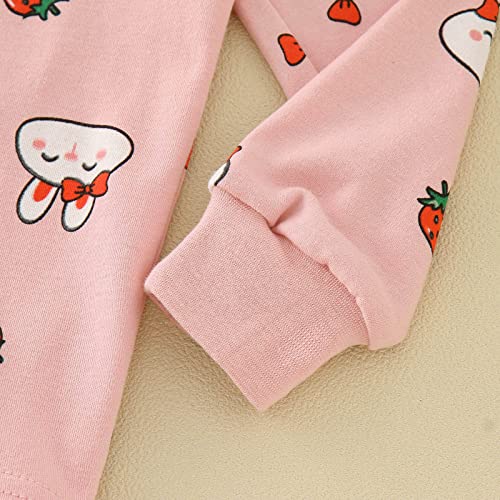 Kids Long Sleeve 𝐏a𝐣ama Set Cute Strawberry 𝐏ajamas Bunny 𝐋oun𝐠ewear for Toddler Girls Boys Crewneck Cotton 𝐏𝗝s3