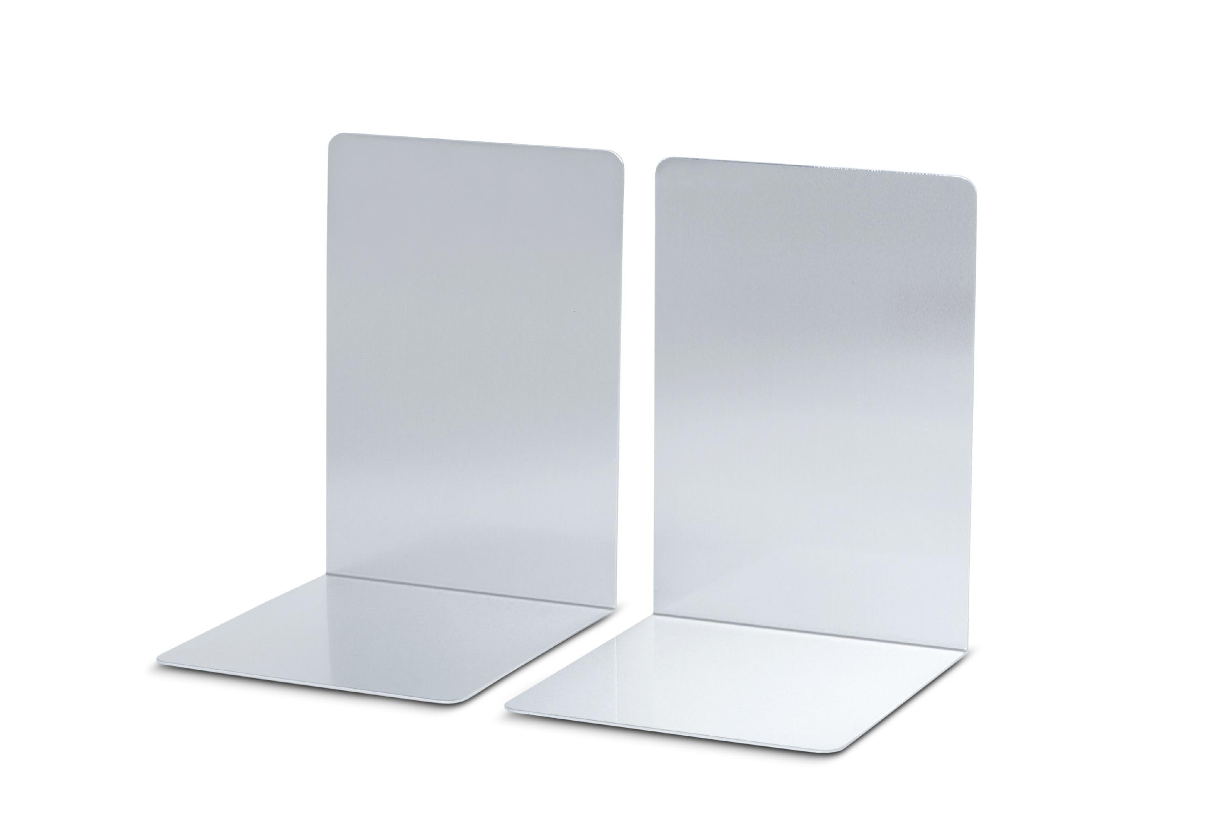 MAUL Buchstütze aus Aluminium (2er Pack) 16x15x21cm | Bücherhalter, Organizer für Kinder, Bücher, Büro, Regal | Bücherstütze im stilvollen Aluminium Design, möbelschonender Buchhalter | Silber