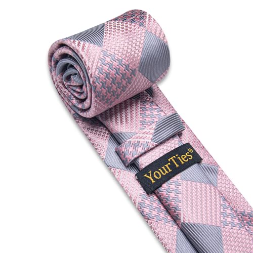 Image of YourTies Striped Plaid Ties for Men Silk Formal Necktie Set | 3.15 inch(8cm) Woven Jacquard Mens Ties with Necktie Pocket Square Cufflink Tie Clip Lapel Pin for Wedding Business Party