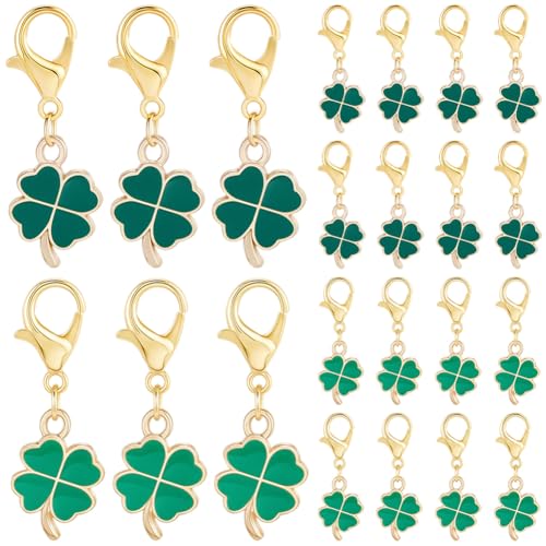 CRASPIRE 40Pcs 2 Style Green Clover Charms Keychain Alloy Enamel Four Leaf Clover Stitch Markers St Patricks Day Lobster Clasp Plant Keyring for DIY Crafting Earring Necklace Anklet Bracelet