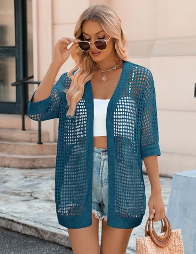 Image of Zeagoo Women's 2026 Summer Crochet Lightweight Cardigan Short Sleeve Boho Kimono Oversized Open Front Sweater Tops