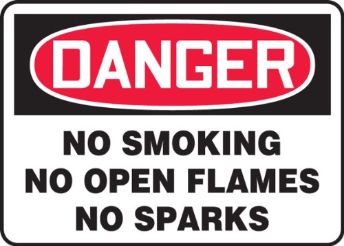Accuform Msmk118Vs Adhesive Vinyl Safety Sign, Legend "Danger No Smoking No Open Flames No Sparks", 7" Length X 10" Width X 0.004" Thickness, Red/Black On White #TOP14