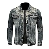 Alloaone Mens Denim Jackets European Style Slim Jean Denim Jacket Patchwork Coats Denim Blue XXL